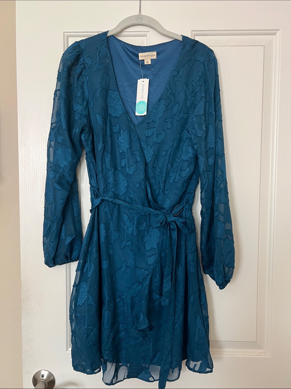 Teal Floral Wrap Dress with Long Sleeves